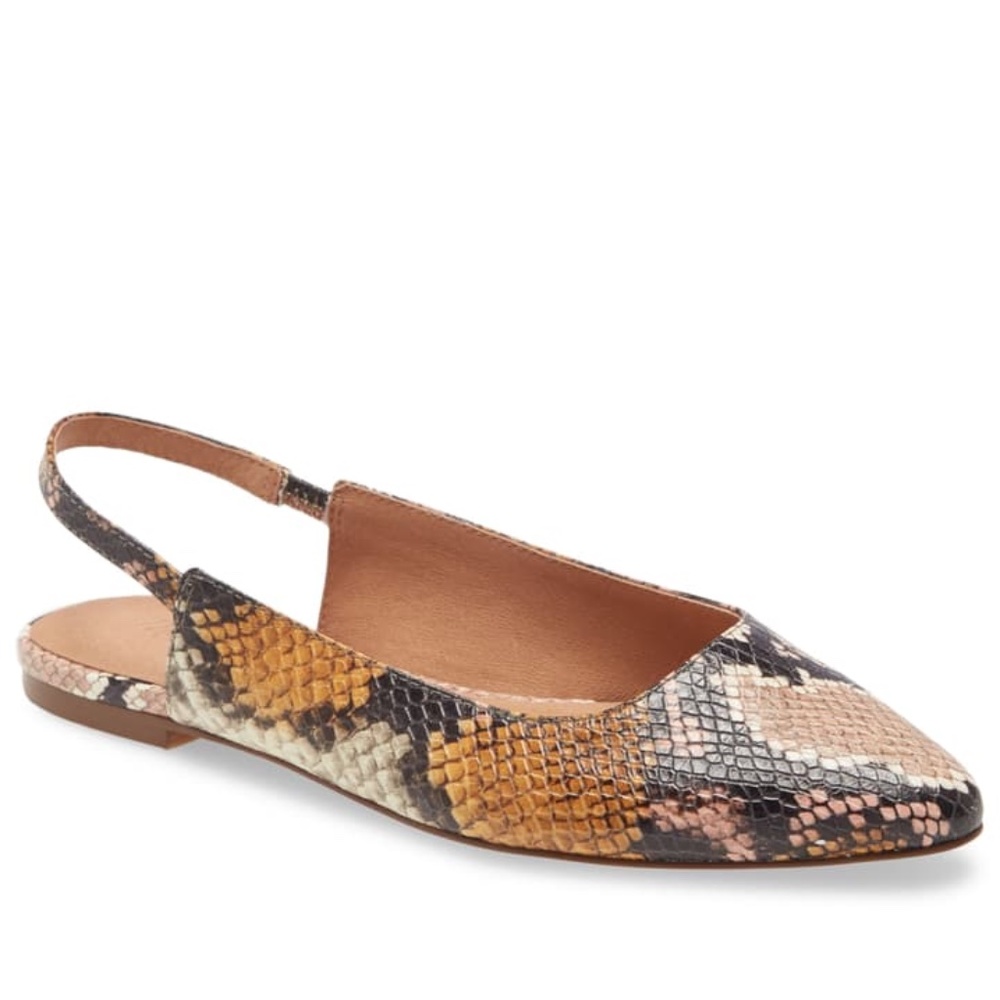 Madewell Margo Snakeskin Slingback Leather Flats